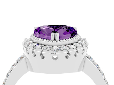 White gold Heart Cut Diamond Halo Ring with Pavé Band and Prong Setting_4