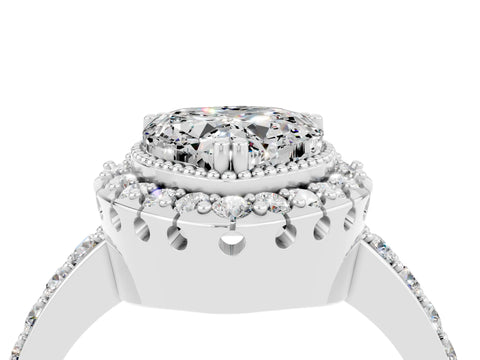 White gold Heart Cut Diamond Halo Ring with Pavé Band and Prong Setting_4