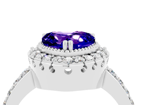 White gold Heart Cut Diamond Halo Ring with Pavé Band and Prong Setting_4