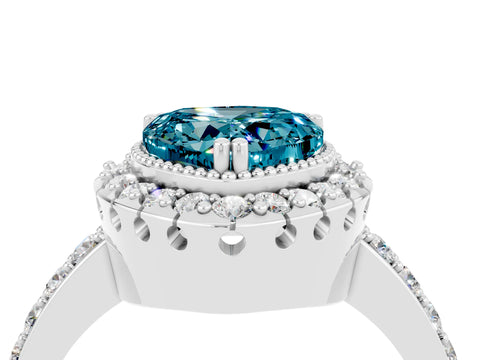 White gold Heart Cut Diamond Halo Ring with Pavé Band and Prong Setting_4