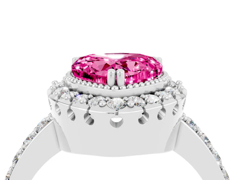 White gold Heart Cut Diamond Halo Ring with Pavé Band and Prong Setting_4