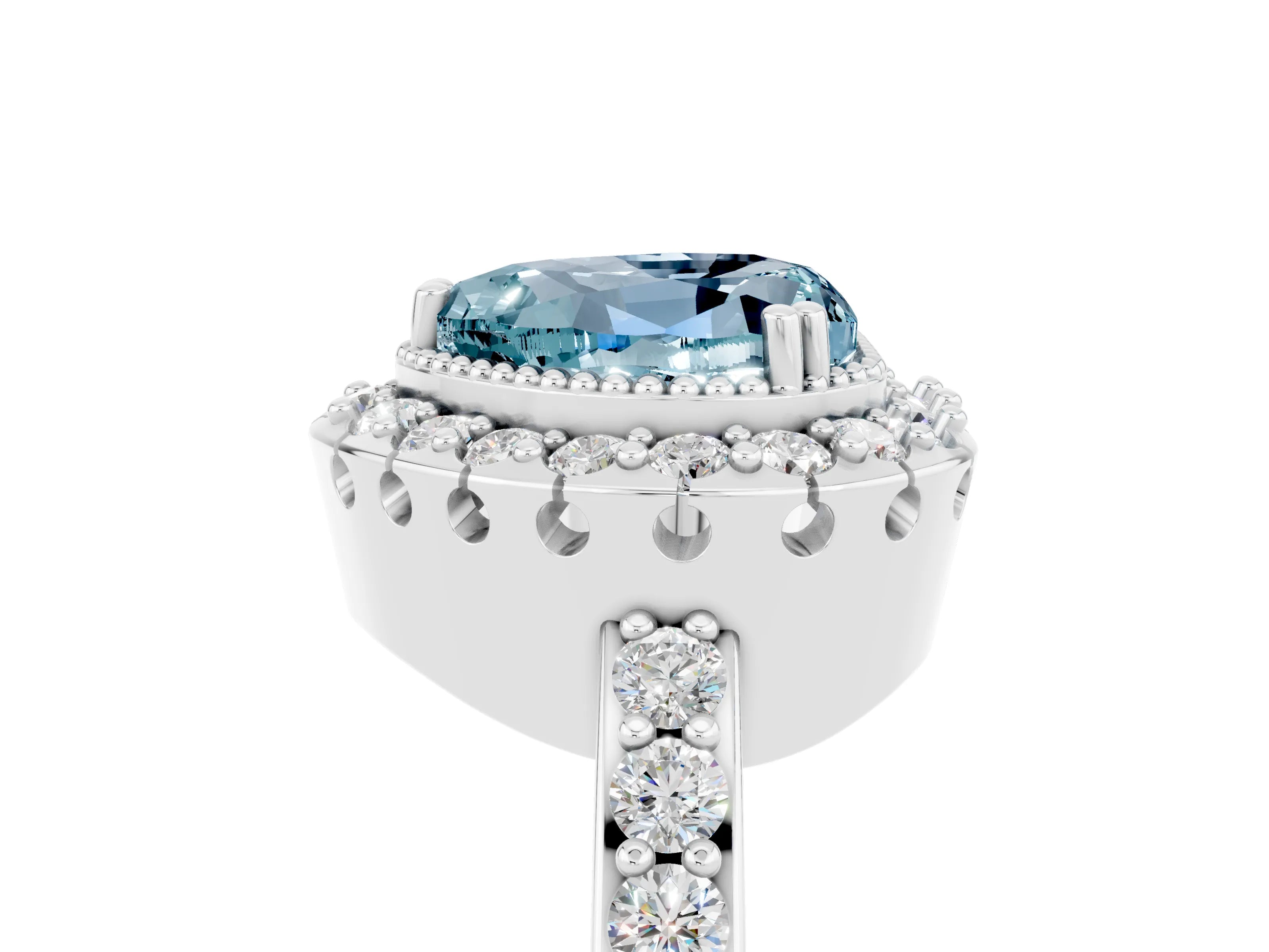 White gold Heart Cut Diamond Halo Ring with Pavé Band and Prong Setting_5