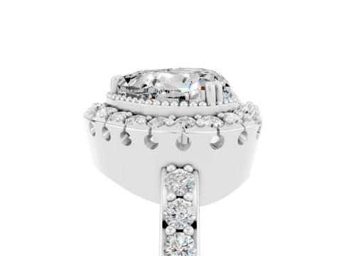 White gold Heart Cut Diamond Halo Ring with Pavé Band and Prong Setting_5