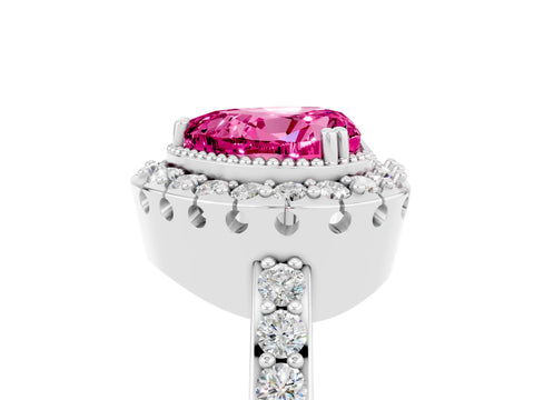 White gold Heart Cut Diamond Halo Ring with Pavé Band and Prong Setting_5