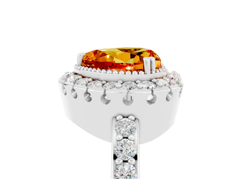 White gold Heart Cut Diamond Halo Ring with Pavé Band and Prong Setting_5