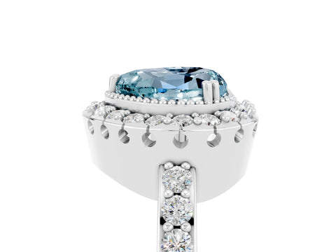 White gold Heart Cut Diamond Halo Ring with Pavé Band and Prong Setting_5