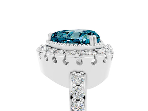 White gold Heart Cut Diamond Halo Ring with Pavé Band and Prong Setting_5