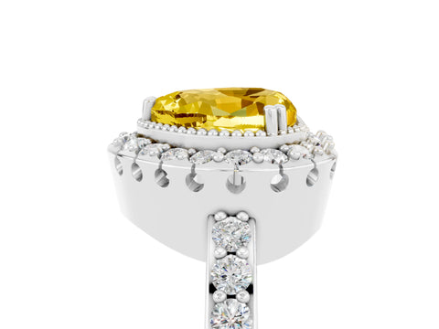 White gold Heart Cut Diamond Halo Ring with Pavé Band and Prong Setting_5