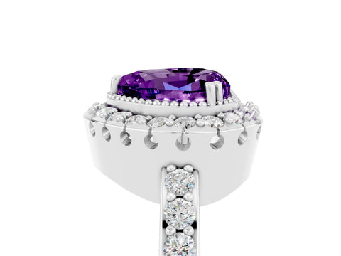 White gold Heart Cut Diamond Halo Ring with Pavé Band and Prong Setting_5