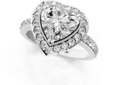 White gold Heart Cut Diamond Halo Ring with Pavé Band and Prong Setting_8