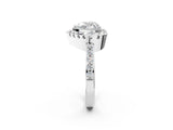White gold Heart Cut Diamond Halo Ring with Pavé Band and Prong Setting_9