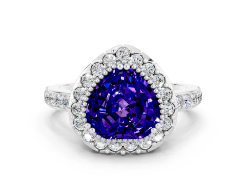 White gold Heart Cut Diamond Halo Ring with Pavé Band and Prong Setting