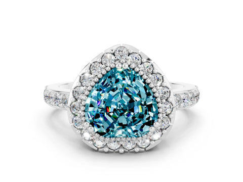 White gold Heart Cut Diamond Halo Ring with Pavé Band and Prong Setting