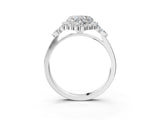 White gold Heart Cut Diamond Halo Ring with Pear Side Stones and Prong Setting_76
