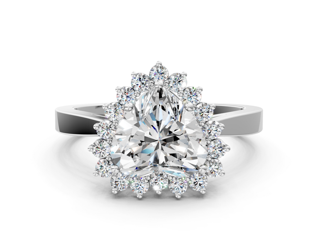 White gold Heart Cut Diamond Halo Ring with Round Brilliant Halo and Solitaire Band_101
