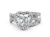 White gold Heart Cut Diamond Halo Ring with Round Split Shank and Prong Setting_12
