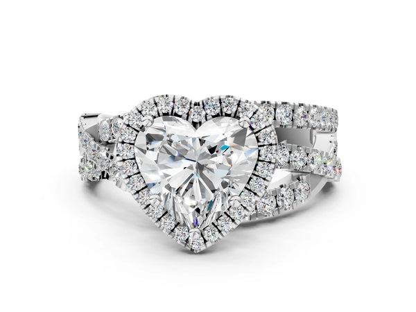 White Gold Heart-Shaped Halo Engagement Ring Setting with Twisted Pave Split Shank