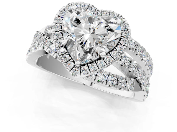 White Gold Heart-Shaped Halo Engagement Ring Setting with Twisted Pave Split Shank