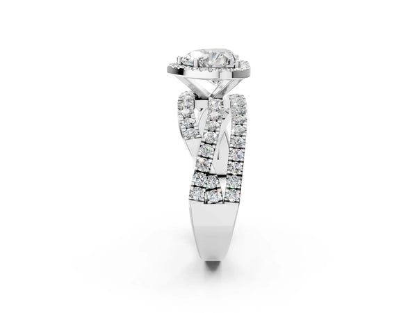 White Gold Heart-Shaped Halo Engagement Ring Setting with Twisted Pave Split Shank