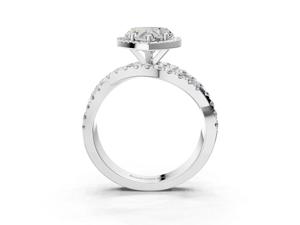 White Gold Heart-Shaped Halo Engagement Ring Setting with Twisted Pave Split Shank