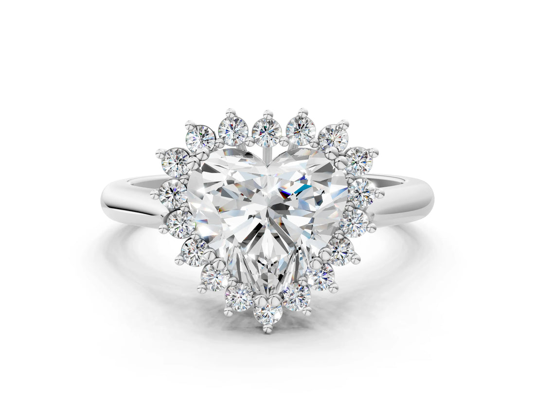 White gold Heart Cut Diamond Halo Ring with Solitaire Band and Prong Setting_83