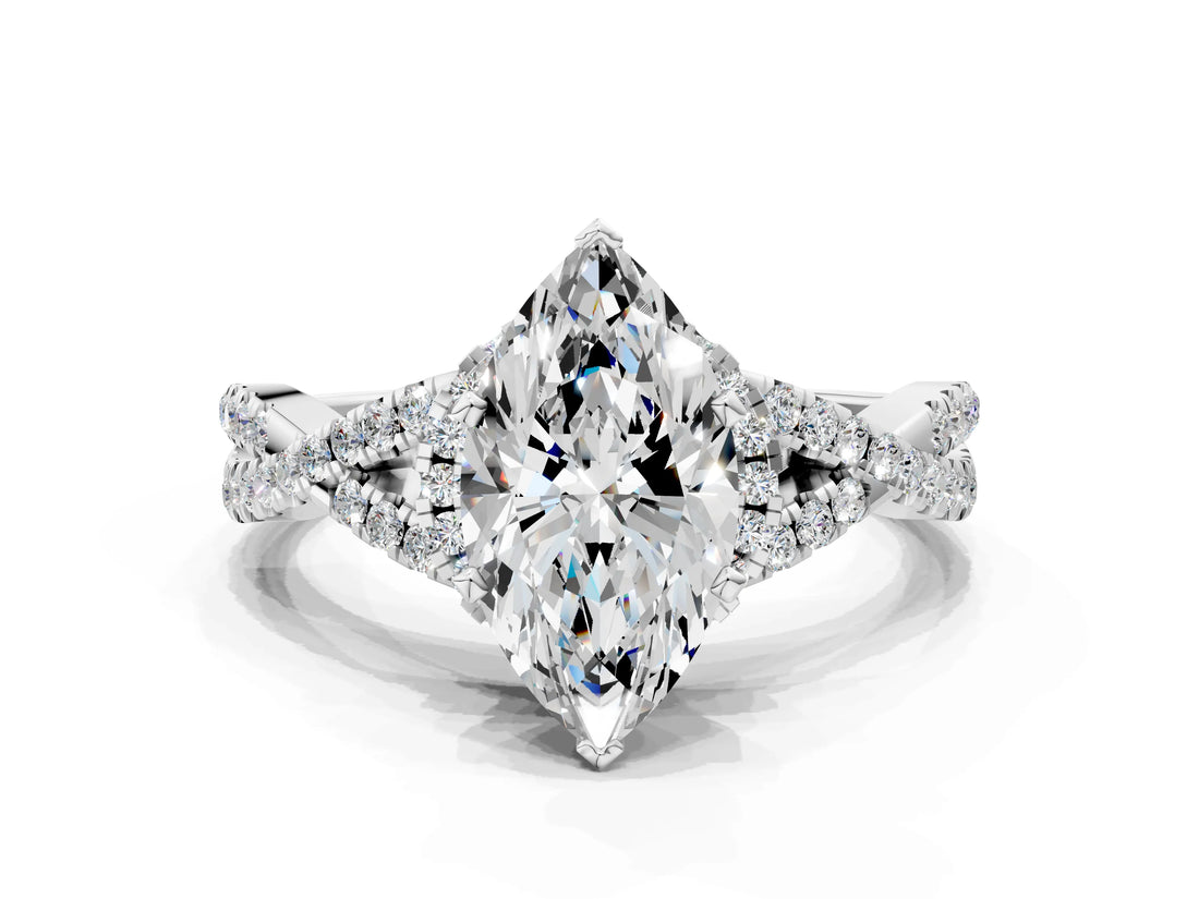 White gold Heart Cut Diamond  Halo Twist Band Solitaire Prong Setting Ring_54