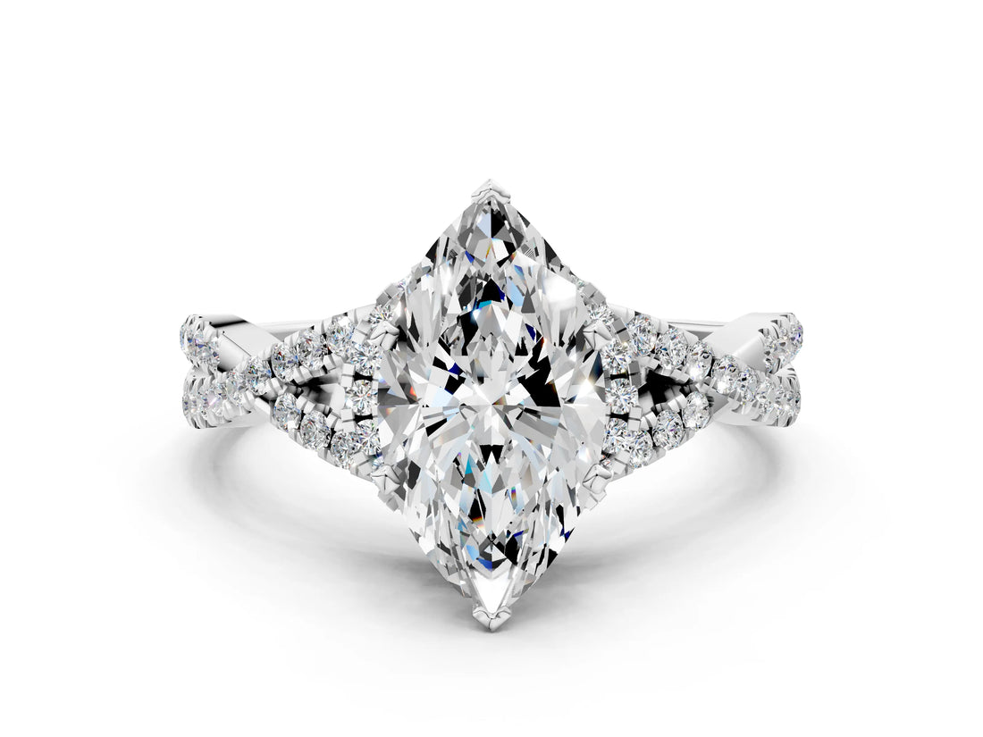 White gold Heart Cut Diamond  Halo Twist Band Solitaire Prong Setting Ring_83