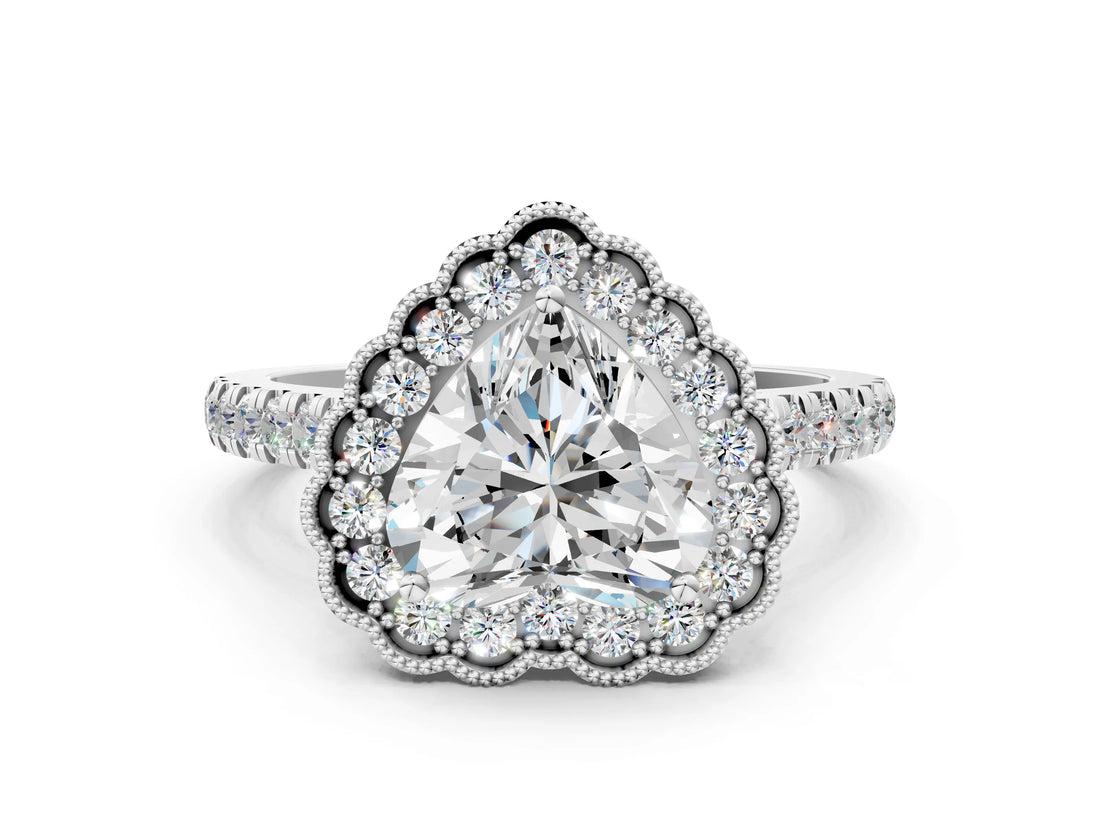 White gold Heart Cut Diamond Milgrain Floral Halo Engagement Ring with Pavé Band_21