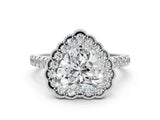 White gold Heart Cut Diamond Milgrain Floral Halo Engagement Ring with Pavé Band_21
