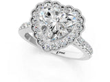 White gold Heart Cut Diamond Milgrain Floral Halo Engagement Ring with Pavé Band_22