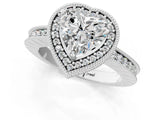 White gold Heart Cut Diamond Milgrain Halo Engagement Ring with Round Pavé Band and Prong Setting_28