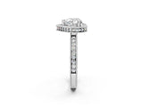 White gold Heart Cut Diamond Milgrain Halo Engagement Ring with Round Pavé Band and Prong Setting_29