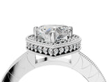 White gold Heart Cut Diamond Milgrain Halo Engagement Ring with Round Pavé Band and Prong Setting_31