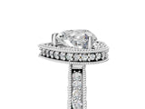 White gold Heart Cut Diamond Milgrain Halo Engagement Ring with Round Pavé Band and Prong Setting_32