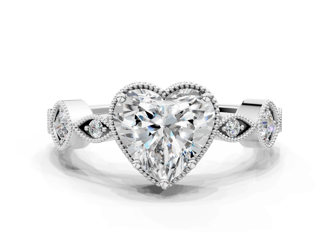 White gold Heart Cut Diamond Milgrain Marquise Band with Prong Setting_5