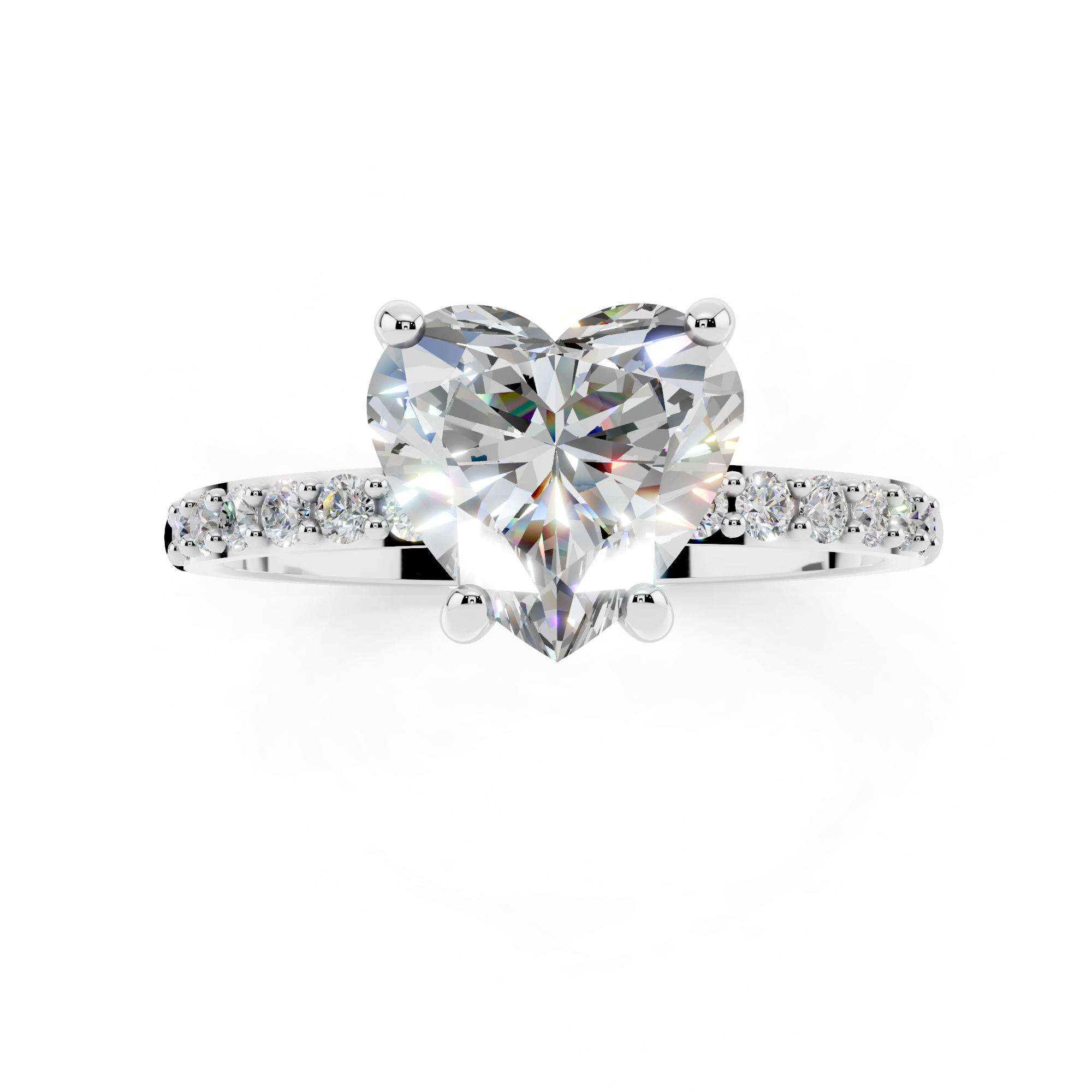 White gold Heart Cut Diamond Pavé Band Solitaire Ring with Four-Prong Setting_10