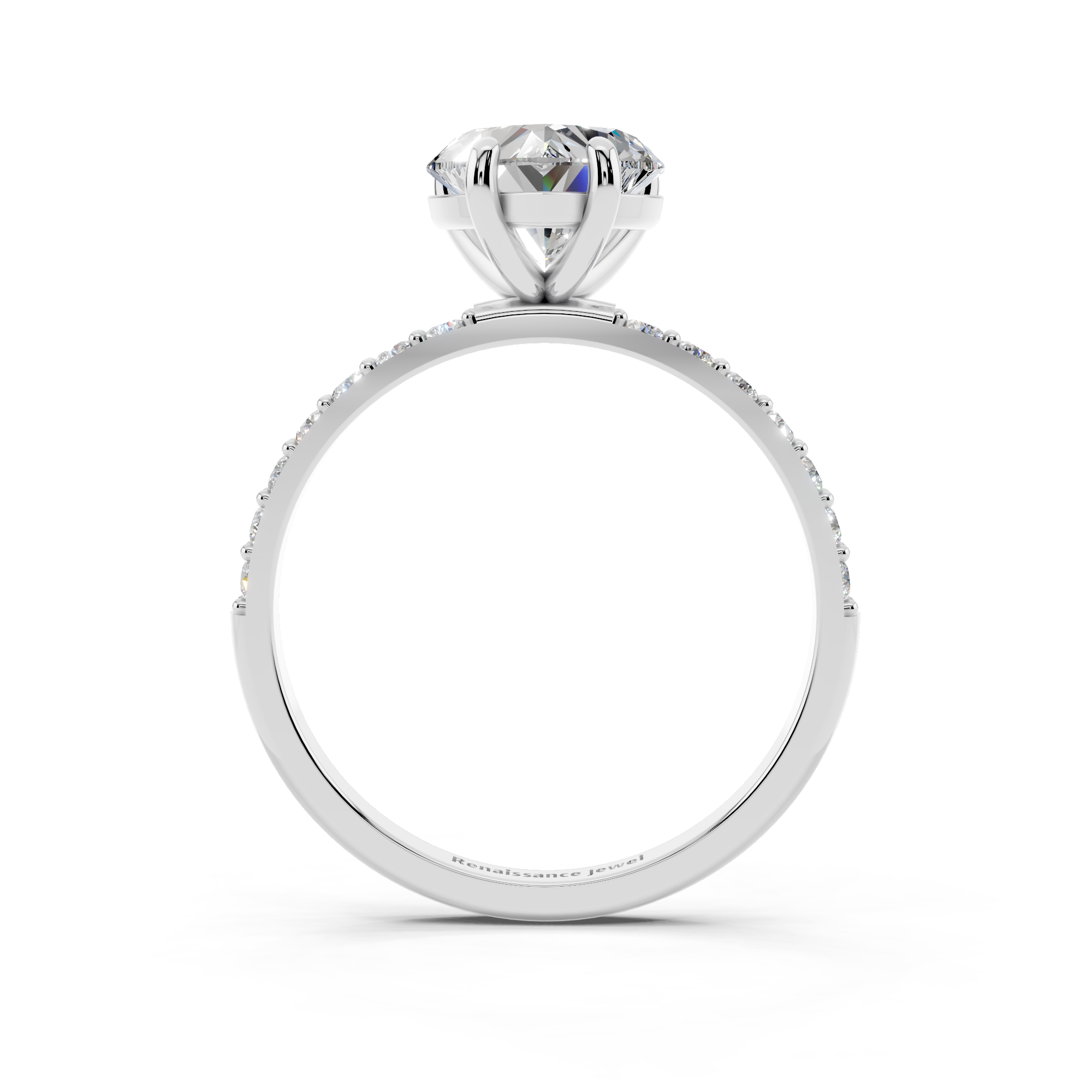 White gold Heart Cut Diamond Pavé Band Solitaire Ring with Four-Prong Setting_11
