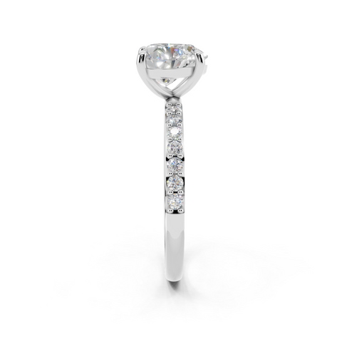 White gold Heart Cut Diamond Pavé Band Solitaire Ring with Four-Prong Setting_12