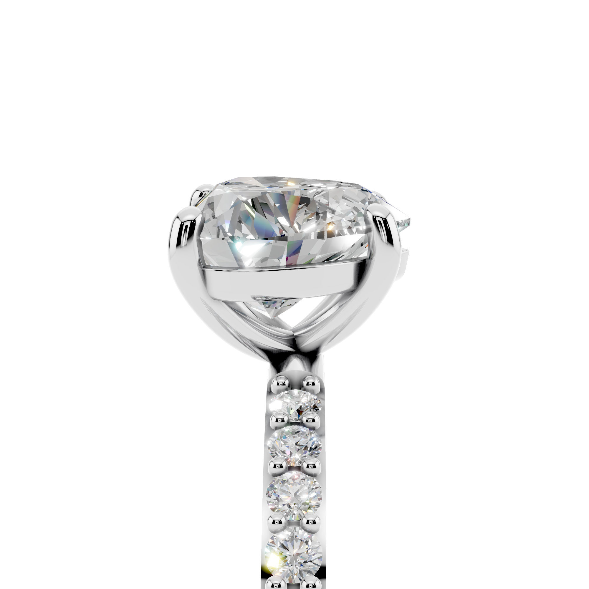 White gold Heart Cut Diamond Pavé Band Solitaire Ring with Four-Prong Setting_13