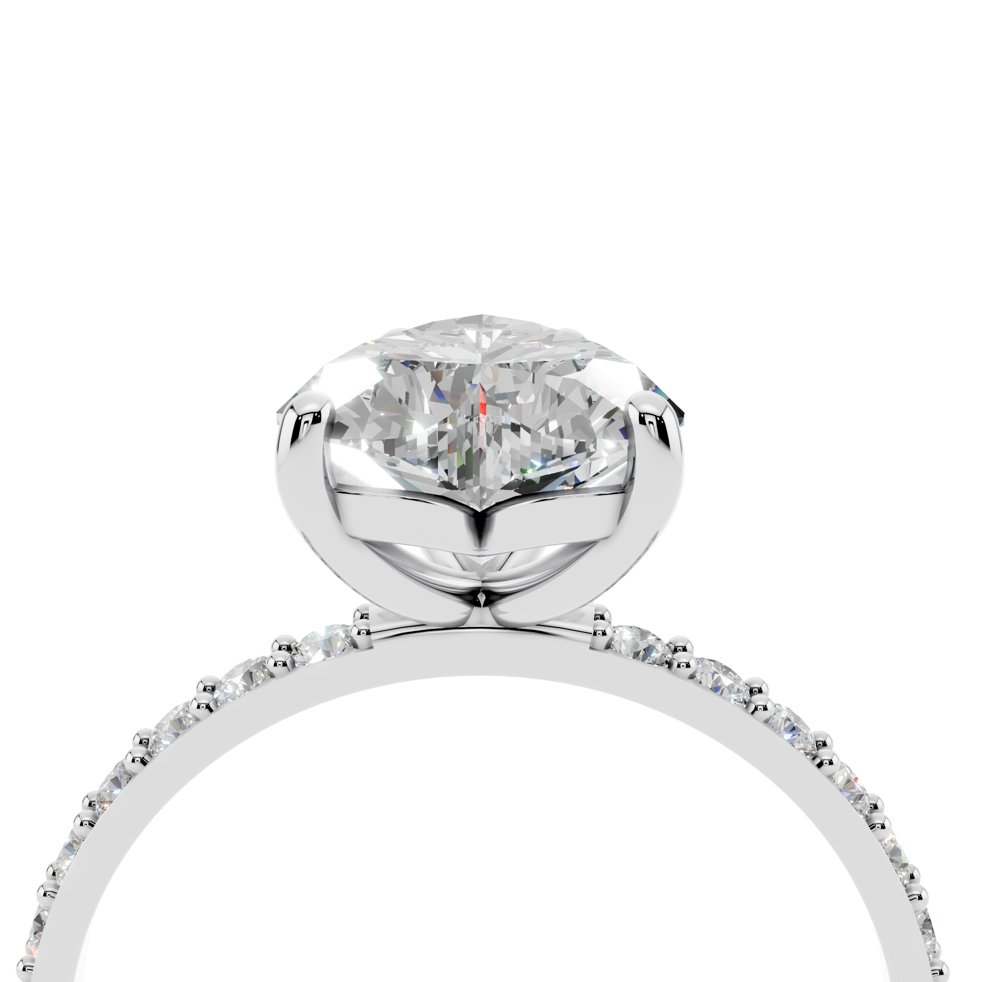 White gold Heart Cut Diamond Pavé Band Solitaire Ring with Four-Prong Setting_14