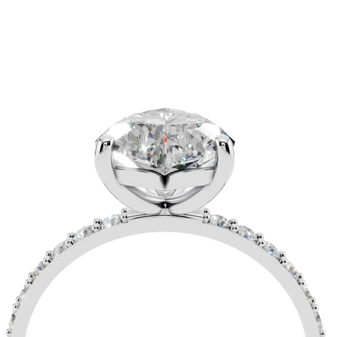 White gold Heart Cut Diamond Pavé Band Solitaire Ring with Four-Prong Setting_14