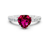 White gold Heart Cut Diamond Pavé Band Solitaire Ring with Prong Setting