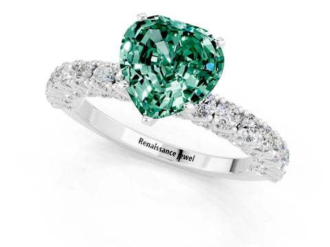 White gold Heart Cut Diamond Pavé Band Solitaire Ring with Prong Setting_1