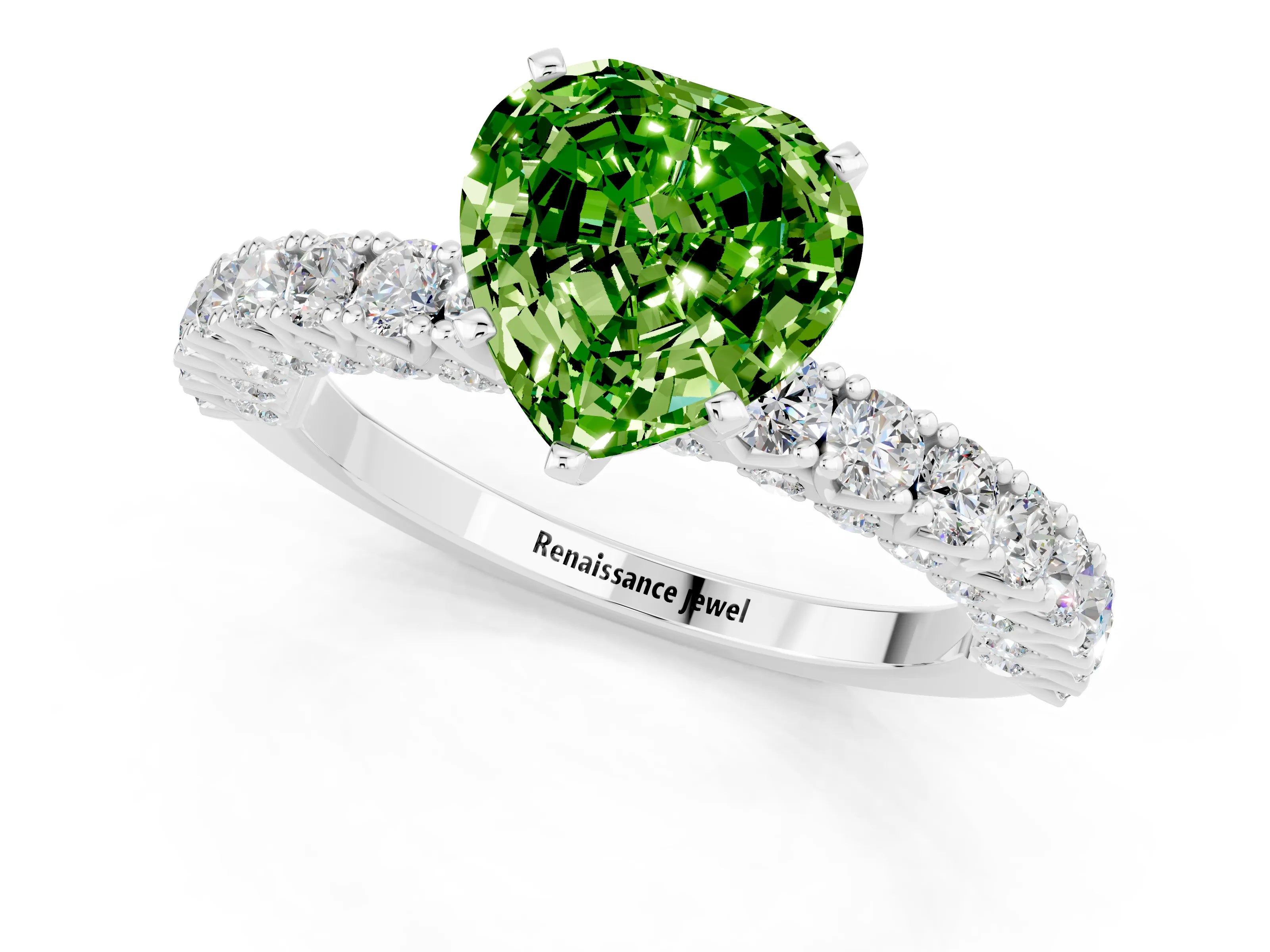 White gold Heart Cut Diamond Pavé Band Solitaire Ring with Prong Setting_1