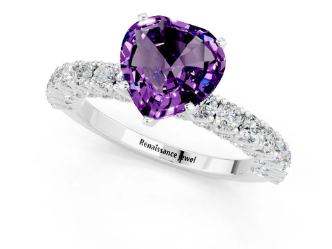 White gold Heart Cut Diamond Pavé Band Solitaire Ring with Prong Setting_1
