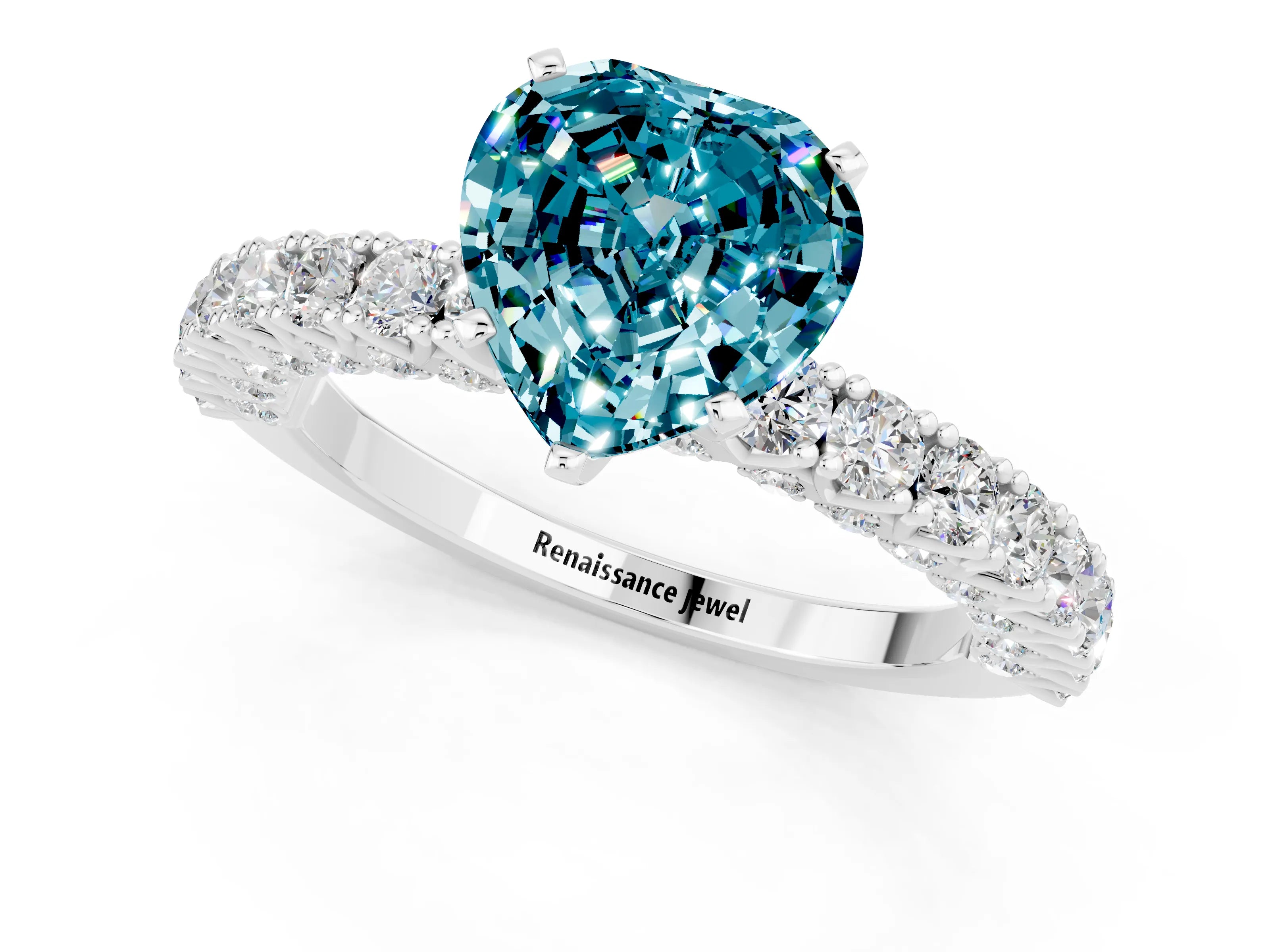White gold Heart Cut Diamond Pavé Band Solitaire Ring with Prong Setting_1