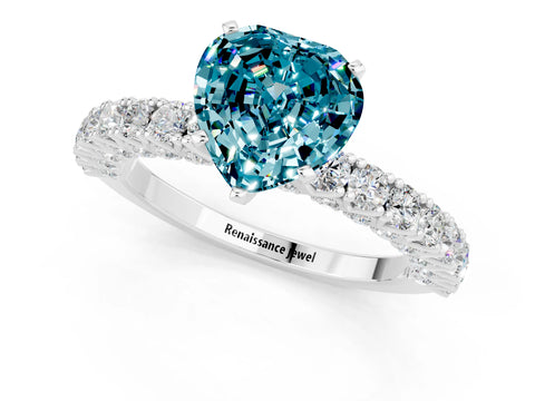 White gold Heart Cut Diamond Pavé Band Solitaire Ring with Prong Setting_1