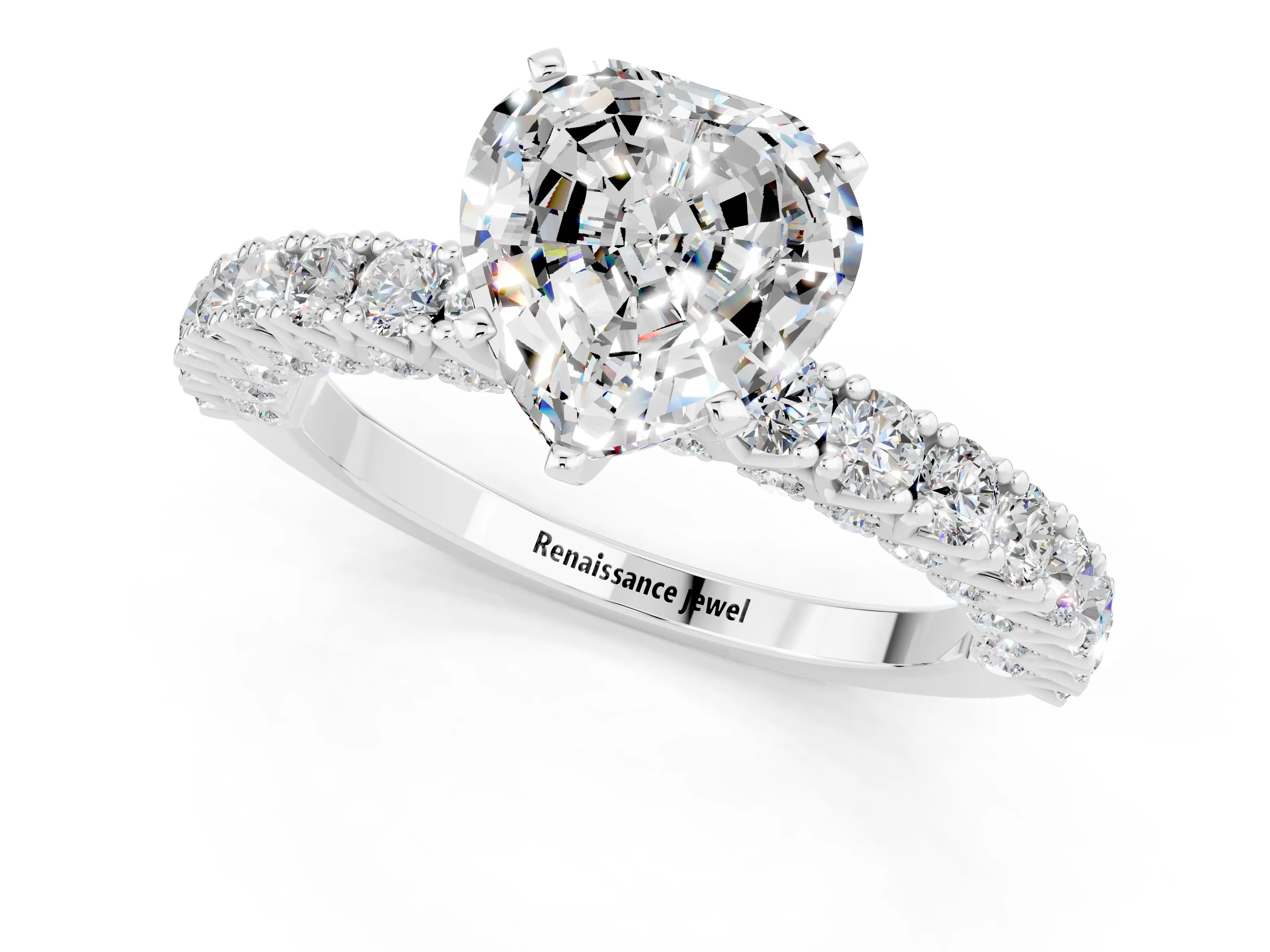 White gold Heart Cut Diamond Pavé Band Solitaire Ring with Prong Setting_1