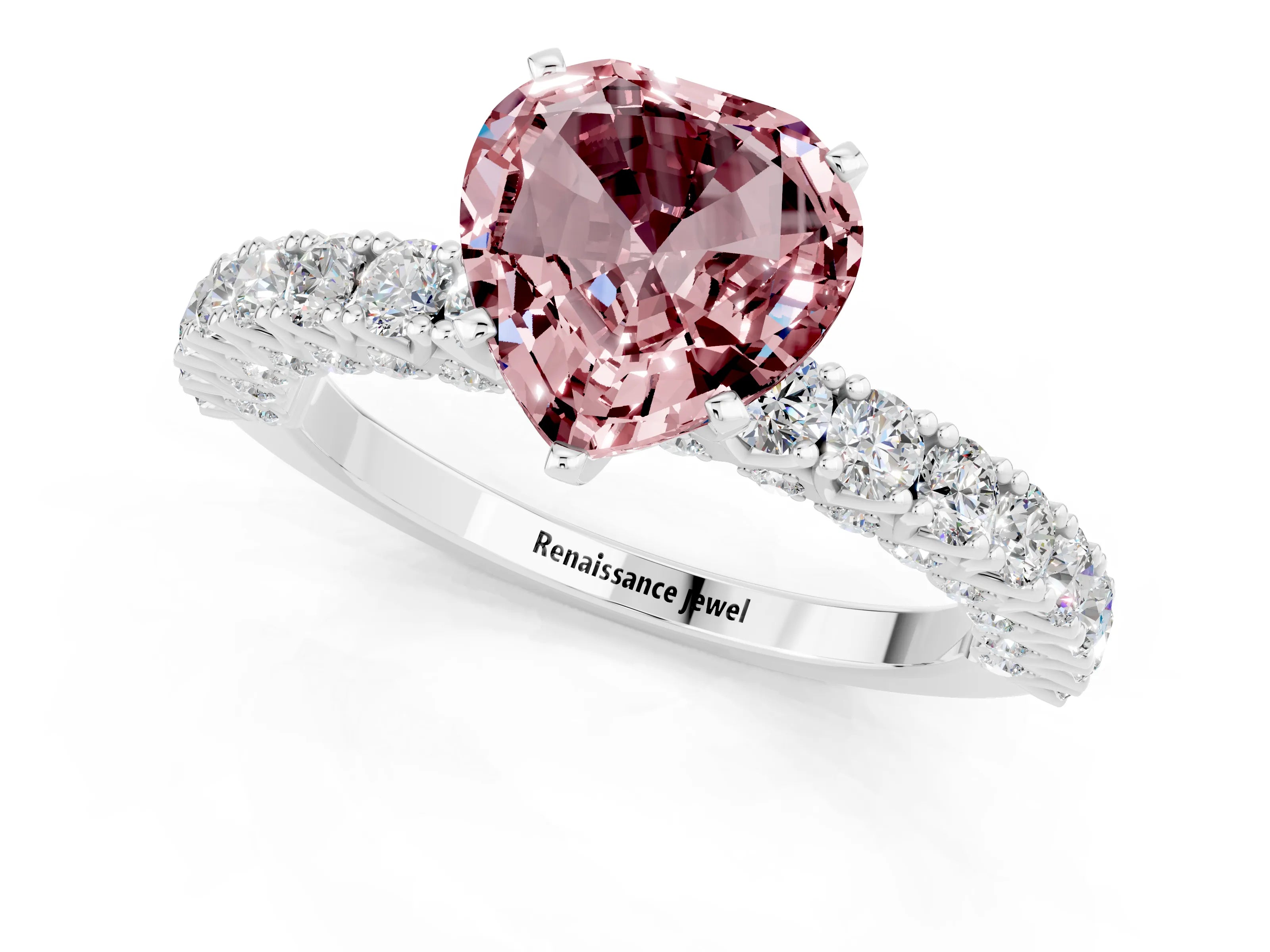 White gold Heart Cut Diamond Pavé Band Solitaire Ring with Prong Setting_1