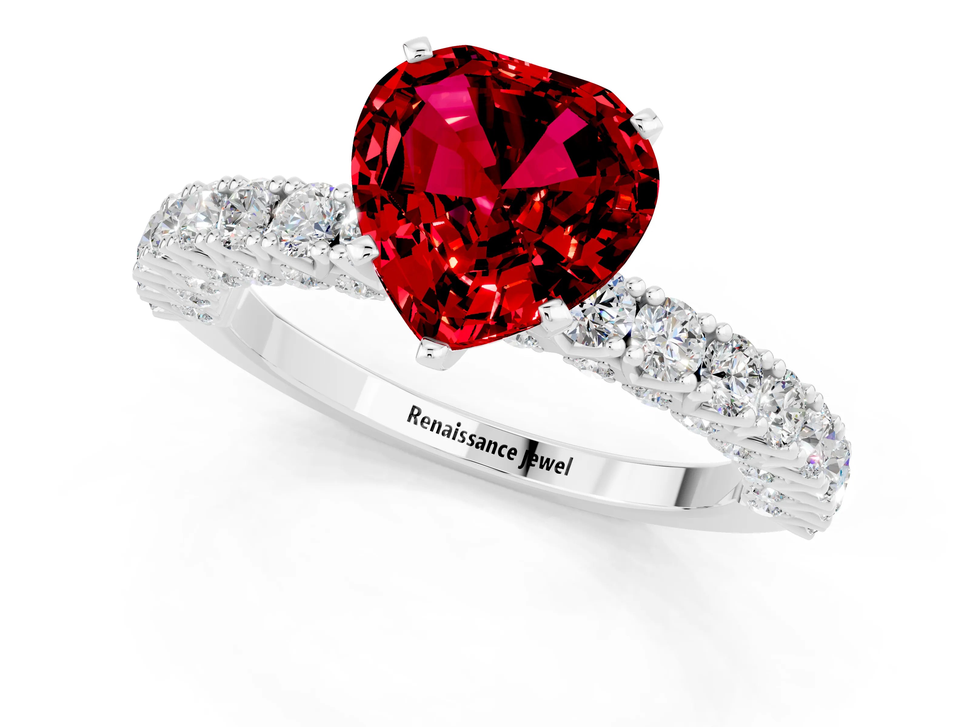 White gold Heart Cut Diamond Pavé Band Solitaire Ring with Prong Setting_1